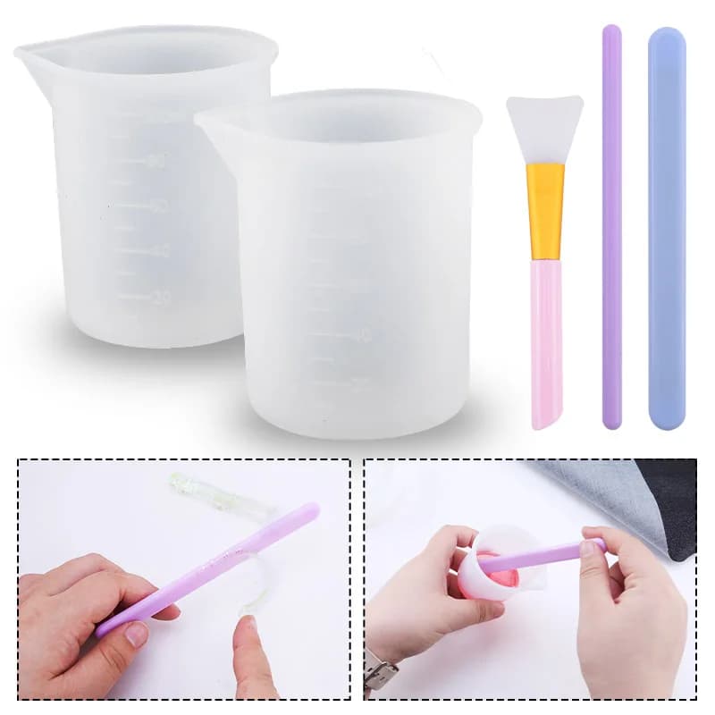 Misurino in silicone da 100 ml Bicchiere graduato Strumenti per colla in resina epossidica Strumenti di misurazione con asta di agitazione rotonda in silicone riutilizzato