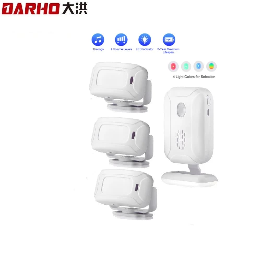 Darho Campanello senza fili 36 suonerie 4 colori LED Allarme di sicurezza Casa esterna Campanello di benvenuto Campanello per porta di casa