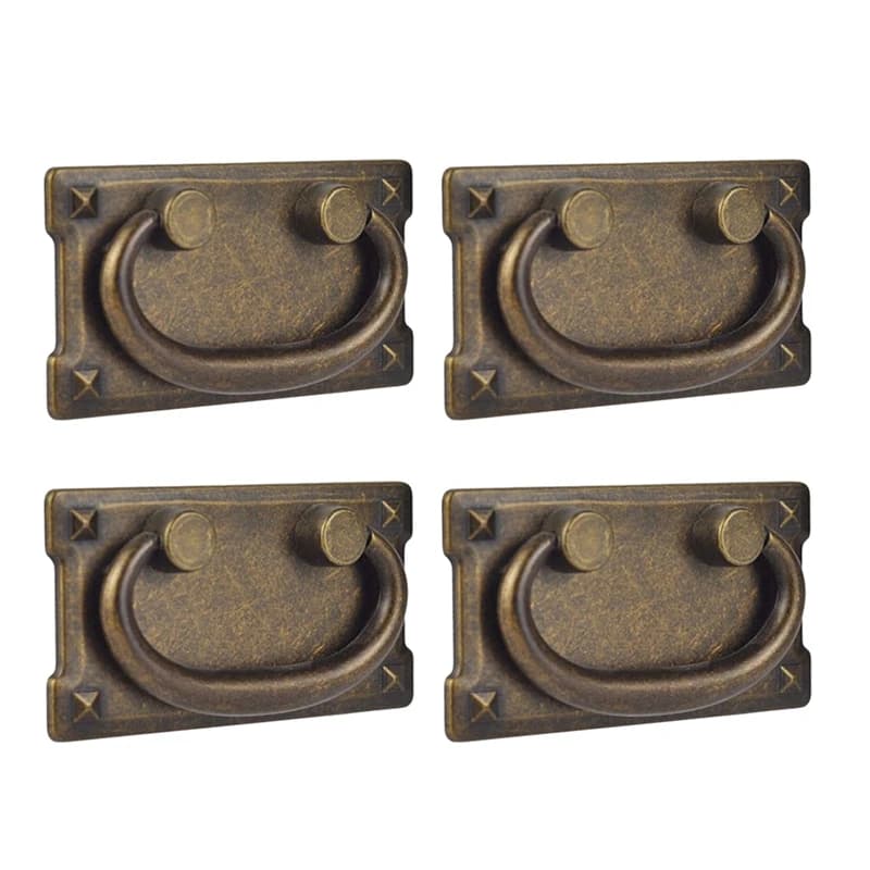 Maniglie per tiranti ad anello in bronzo antico Vintage 4 pezzi, decorazione della maniglia della mobilia della porta dell'armadio