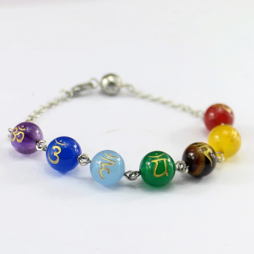 Bracciale alla moda in pietra di cristallo naturale Braccialetti religiosi con sette chakra Sanskrit Gioielleria raffinata Braccialetti da donna in pietra di energia curativa Reiki