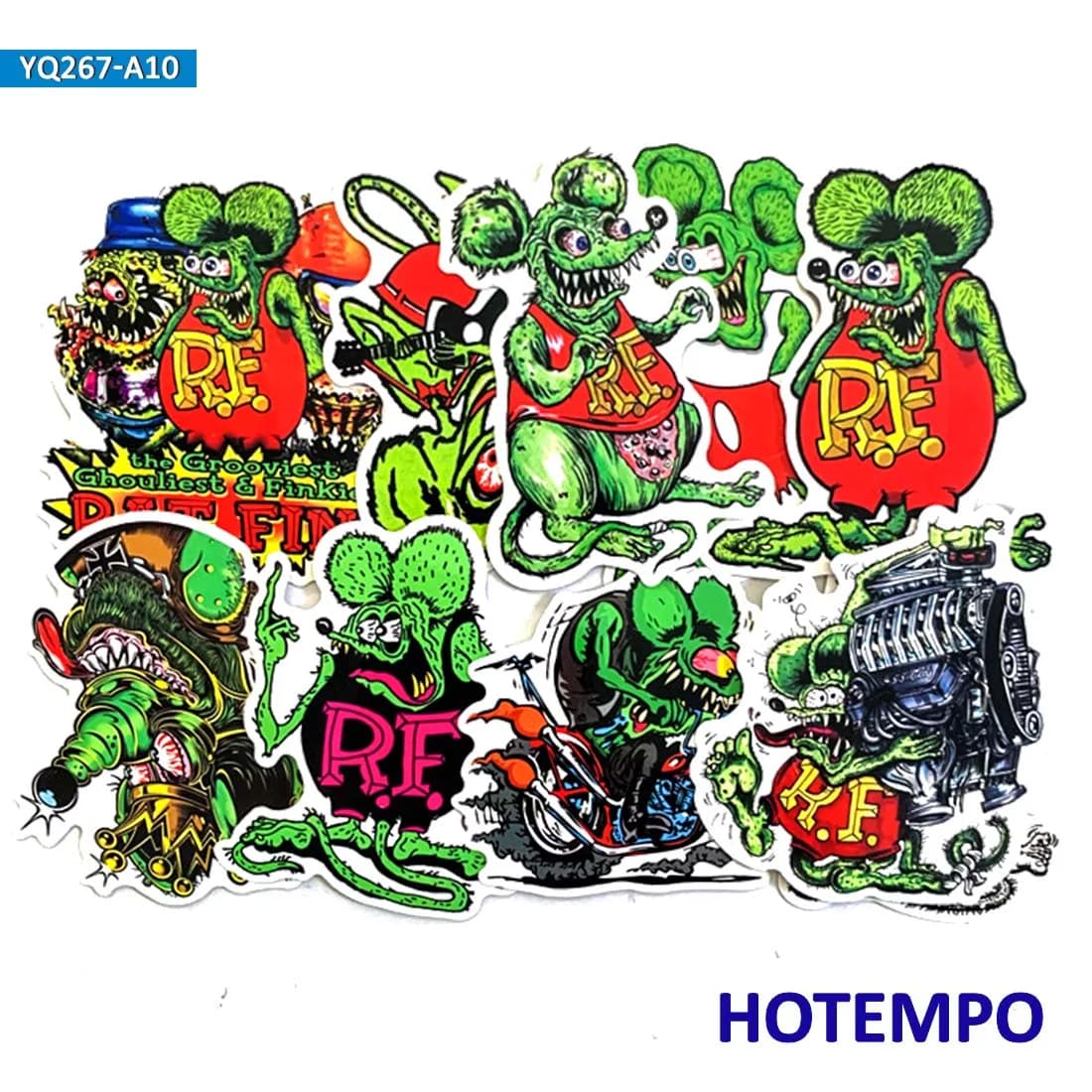 10 pieces Rat Fink Cartoon Mouse Funny Anime Phone Laptop Car Stickers for luggage Chitarra Helmet Skateboard Bike Bike Sticker