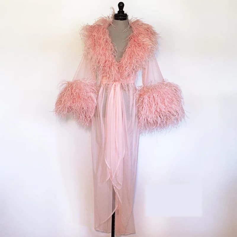 Abito fotografico da donna abito Sexy in pelliccia collo e manica camicia da notte Ruffles Sleepwear accappatoio in pizzo pigiama Prom damigella d'onore Shawel