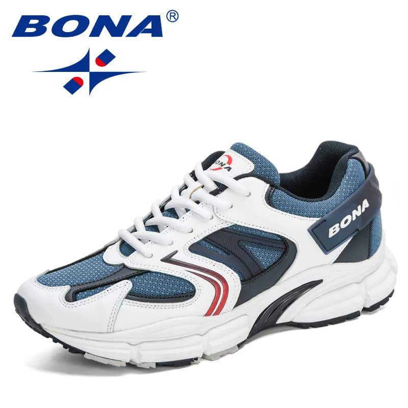 BONA New Designers Action Leather Mesh Men Running Shoes Sneakers sneakers lightweight non-slip outdoor walking shoes man