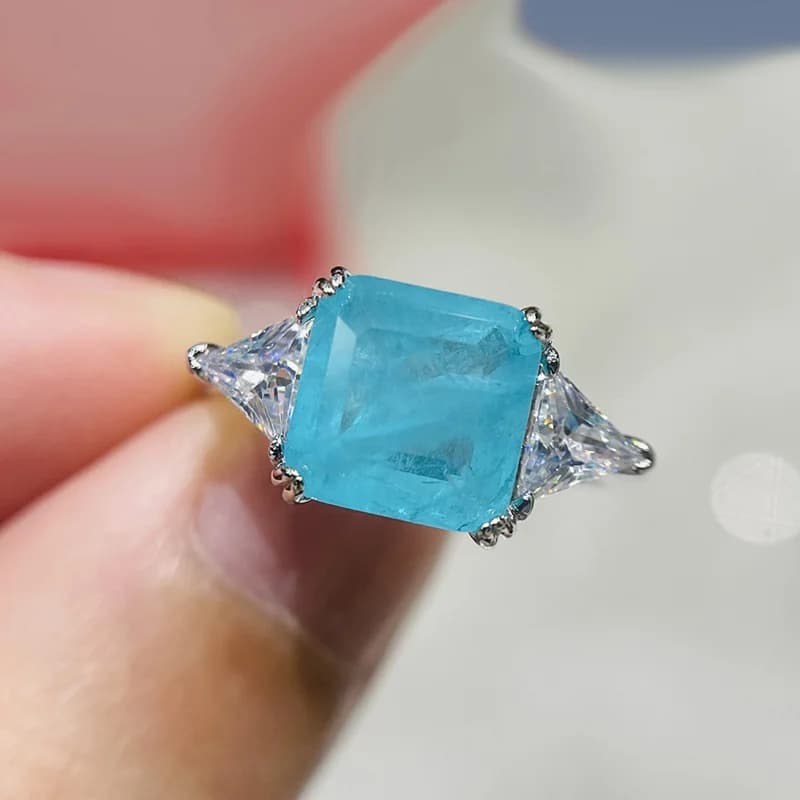 925 Sterling Silver Paraiba Smeraldo Tormalina Anelli con pietre preziose per le donne Festa di fidanzamento Gioielli da sposa di moda 9 * 9mm