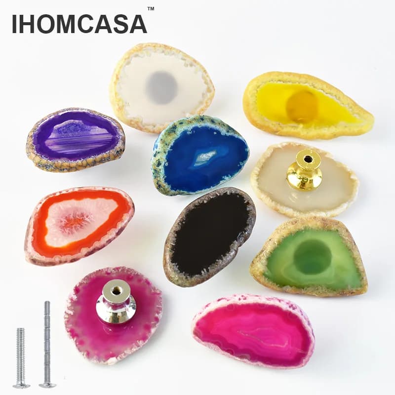 IHOMCASA Reiki Pietra di agata naturale Maniglie per mobili Maniglie per porte dell'armadio da cucina Manopole per cassetti in cristallo di arte nordica di lusso