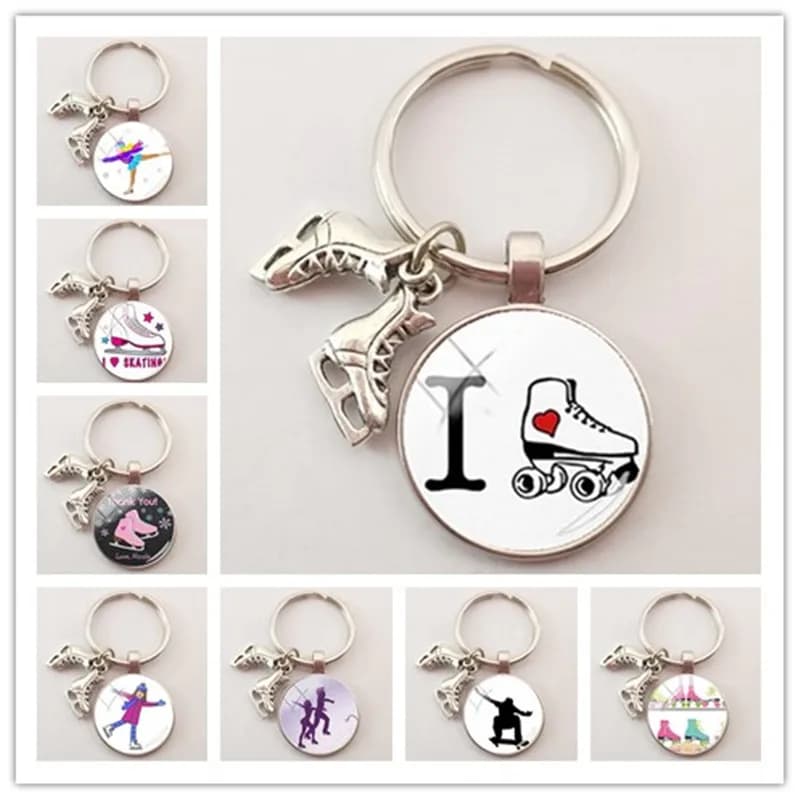 Nuovi pattini creativi Mini ciondolo portachiavi cupola di vetro portachiavi con ciondolo amante dello sci souvenir inverno pista di ghiaccio regalo uomo donna borsa moda