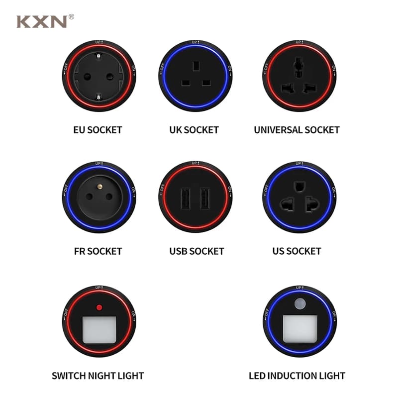 KXN elettrico multifunzione EU UK US universale British France adattatori spine in lega di alluminio con LED per prese elettriche