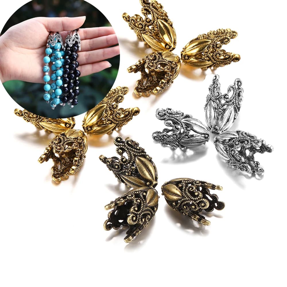 5 pezzi in lega di perline di fiori cavi tappi varie forme tappi terminali connettori per orecchini fai da te creazione di gioielli accessori forniture