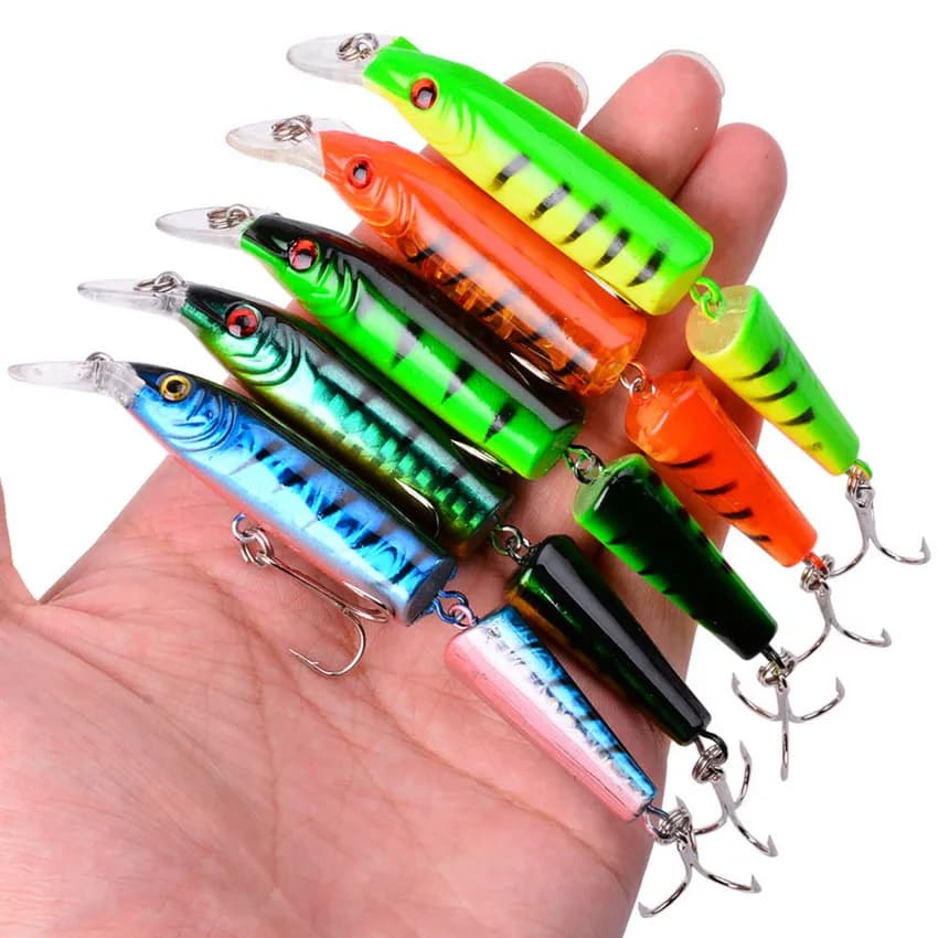 1 pz esca artificiale realistica Crankbait multi snodata esca da pesca 10,5 cm/9 g esca dura a 2 segmenti 6 # Esca per la pesca in mare con gancio Wobblers