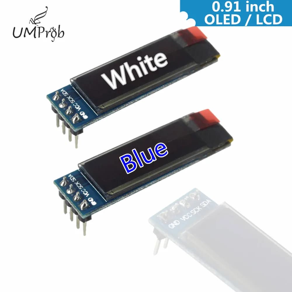 0.91 inches 128x32 IIC I2C LCD Display OLED White/Blue DIY Module SSD1306 IC DC Driver 3.3V 5V per arduino