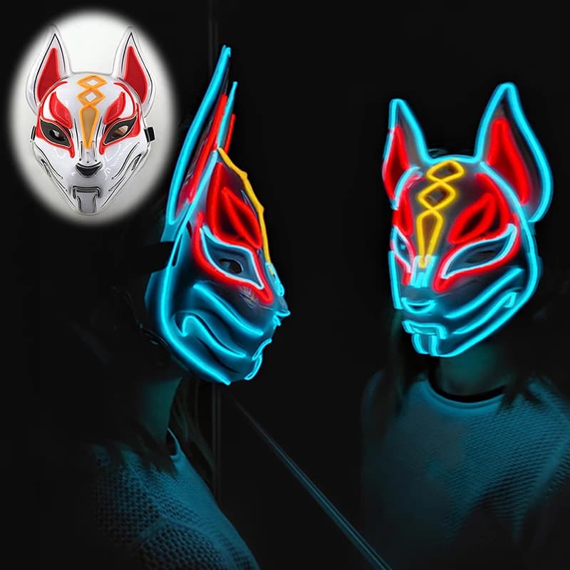 2021 Hot Sales Halloween Party Mask with 3V Controller Japanese Halloween Masks Fox Neon Mask LED Light up Mask LED Mask