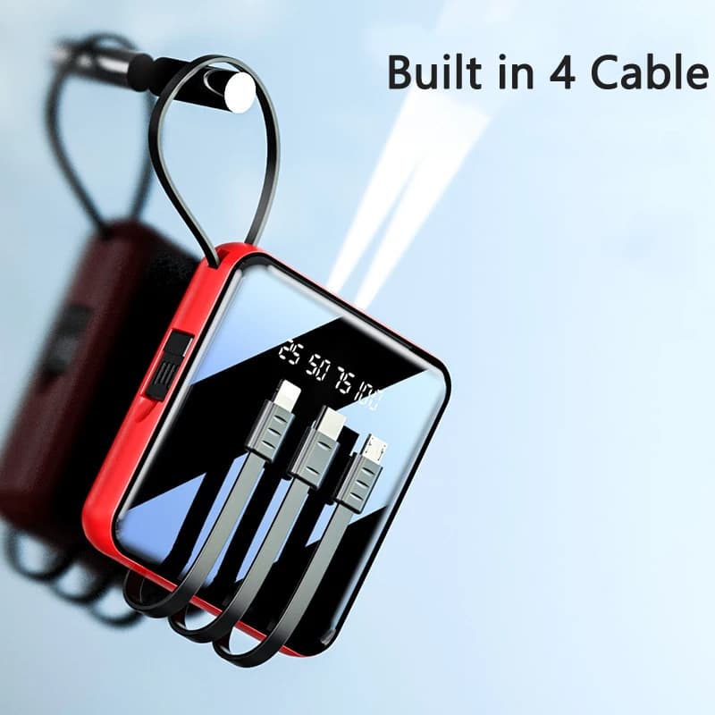 Caricabatterie portatile Mini Powerbank integrato in 4 cavi batteria esterna Power Bank per Tablet cellulare con Display digitale