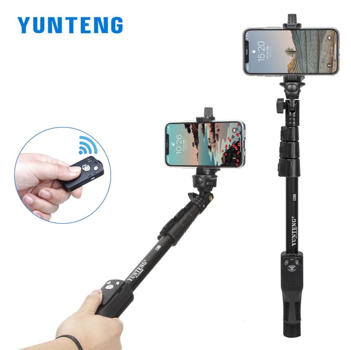 YUNTENG 1288 Selfie Sticks Portable Monopiede with Remote Control Bluetooth Outdoor Travel Photography Accessories