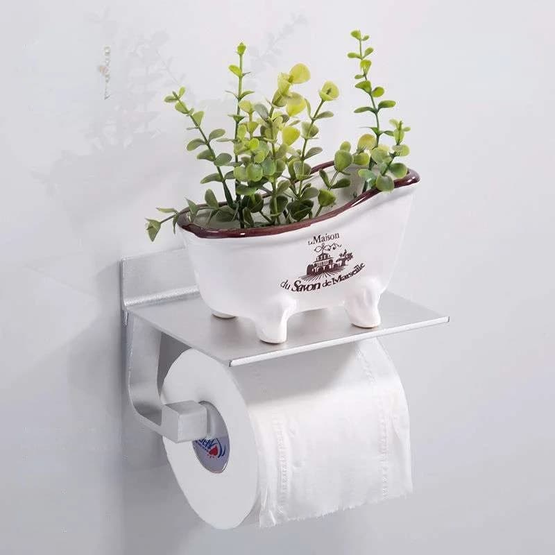 Wall-mounted Toilet Paper Holder with Shelf Aluminum Alloy Tissue Roll Dispenser Toilet Paper Holder Bathroom Hardware Kit