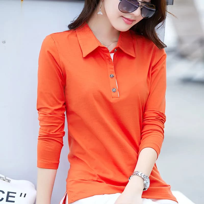 Nuove Polo per le donne pullover Casual a maniche lunghe Polo in cotone Mujer autunno inverno t-shirt Golf abbigliamento sportivo top femminile Tees