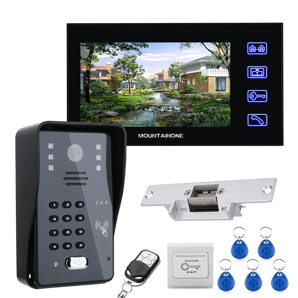 7 "Lcd Video telefono del portello citofono sistema di controllo porta di accesso RFID kit telecamera esterna Elettrico Sciopero di Blocco + wireless A distanza di controllo