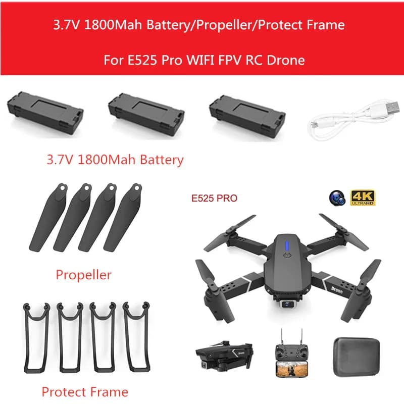 Parti per Drone RC E525 PRO con Evitamento Ostacoli: Batteria 3.7V 1800mAh/Elica/Telaio Protettivo per Accessori E525 PRO, Pale E525 PRO