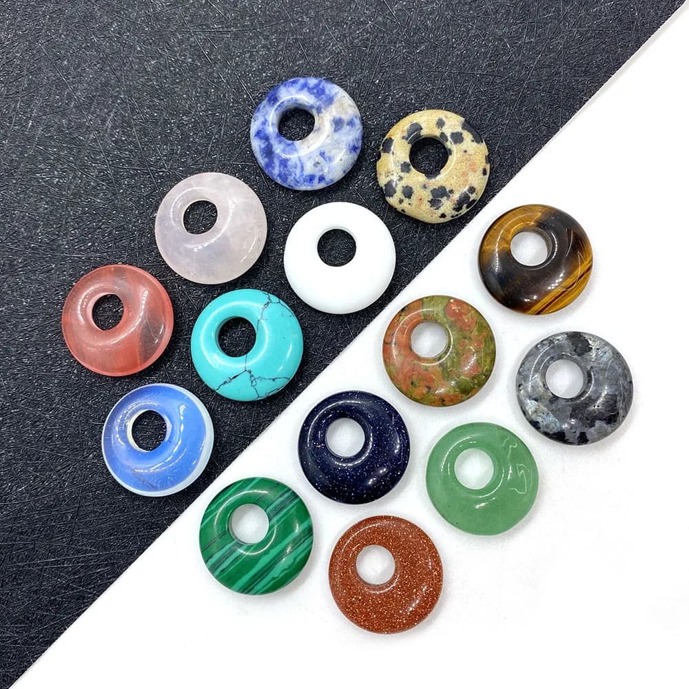 3 Pcs Natural Stone Beads Donut Clasp Oblique Hole Pendant Tiger Eye Pendant DIY Handmade Jewelry Necklace Charm Size 18 mm