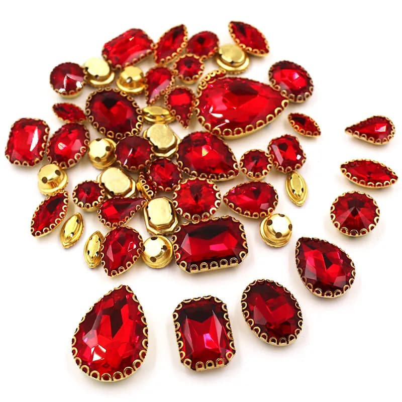Decorazione di cerimonia nuziale 50 pz/borsa forma mista rosso fai da te Trim pietra di cristallo oro pizzo artiglio strass cucire su vestiti/scarpa/vestito