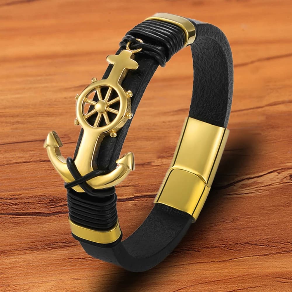 TYO Braccialetti con ancoraggio in pelle con corda magnetica intrecciata in acciaio inossidabile con ciondolo alla moda da uomo Bracciale nero Gioielli rock hip-hop di lusso
