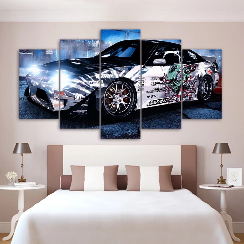 Paintings on wall canvas 5 pieces Graffiti Images of sports cars Prints Decorative poster for home for frame Modular living room