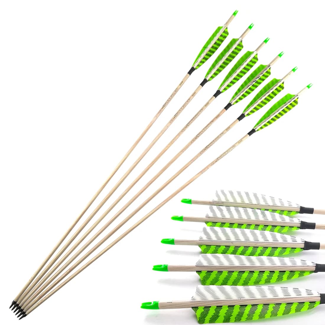 Frecce Pinals Archery Spine 400 500 600 con Asta da 32'' in Carbonio Puro e Piume di Tacchino per Arco Ricurvo, Longbow, Tiro con l'Arco e Caccia