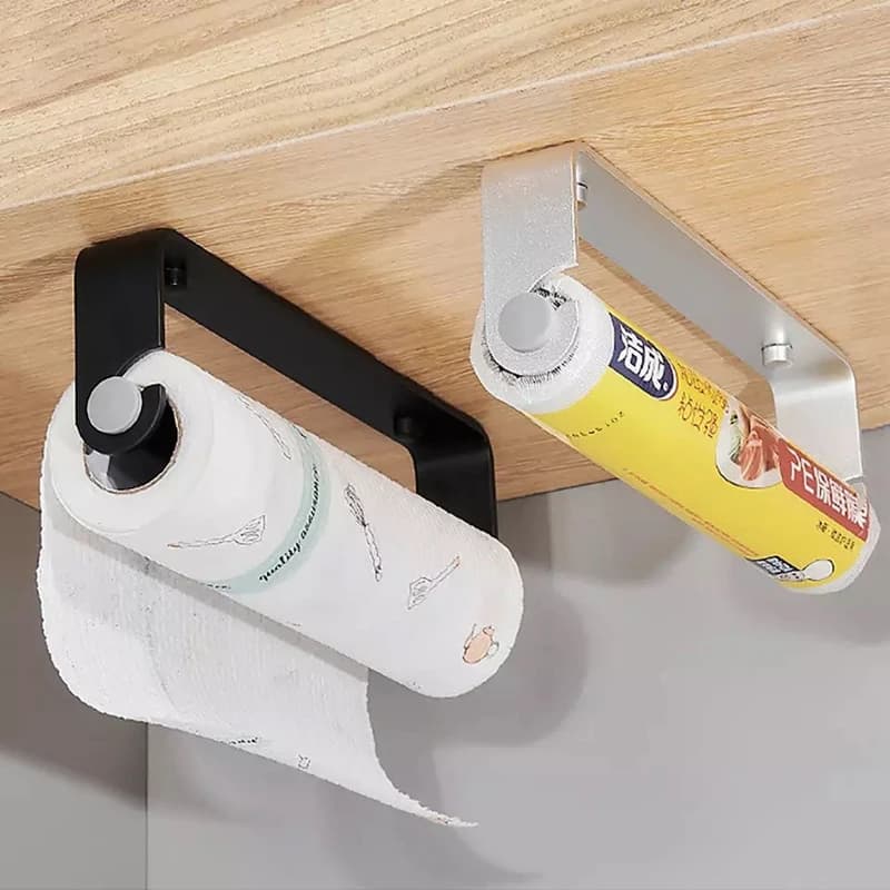 Portarotolo in Alluminio per Pellicola Protettiva, Dispenser da Cucina Nero/Argento, Organizzatore per Bagno