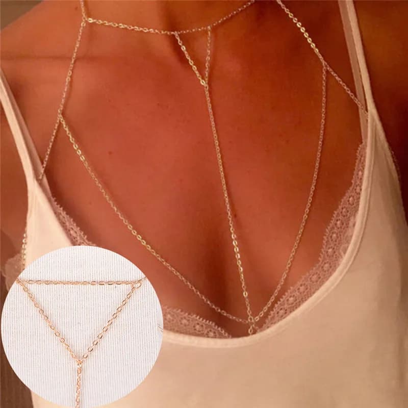 Oro argento moda catena a maglia reggiseno multistrato Sexy spiaggia Bikini imbracatura V collane donne catena del corpo gioielli regalo
