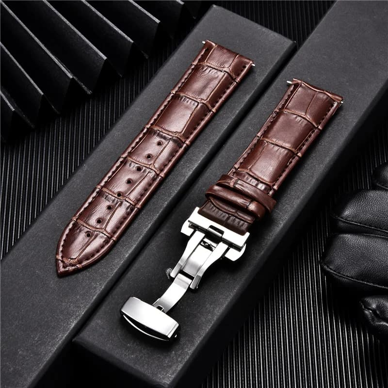 Cinturino in vera pelle con cinturino con fibbia automatica a farfalla 18mm 20mm 22mm 24mm Sostituisci cinturini da uomo Accessori per orologi