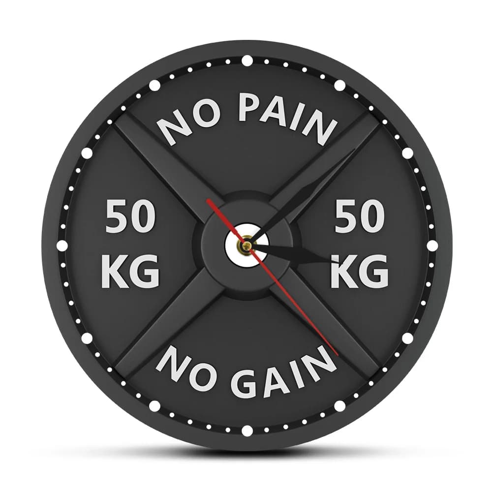 NO PAIN NO GAIN 50KG Bilanciere 3D Orologio da parete moderno Sollevamento pesi Manubri Bodybuilding Orologio da parete Allenamento in palestra Regalo per uomo forte