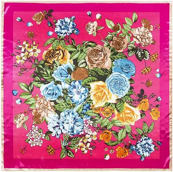 90* 90 cm Silk scarf Woman Stylist Beautiful flowers Scarf Soft satin scarf Scarves Handkerchief Square neck Scarf