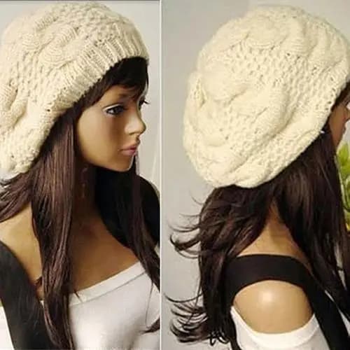 Regalo per cappello invernale da donna, dolce all'uncinetto, caldo, tinta unita, berretto largo, artista