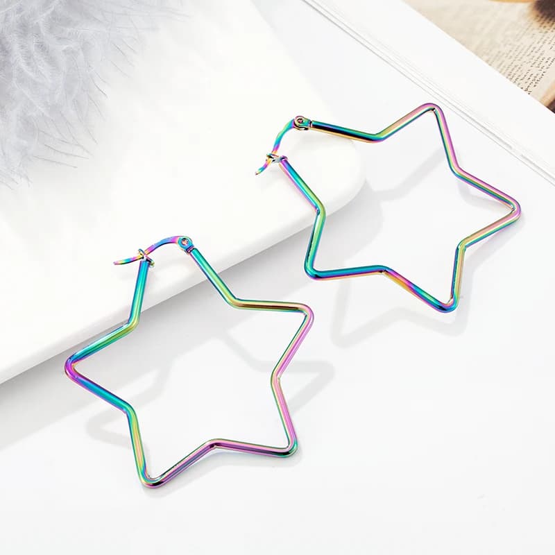 Hot Trend five-pointed star drop Ear ring colorful fashion stainless steel Earrings suitable for Women's gifts Unusual Earrings