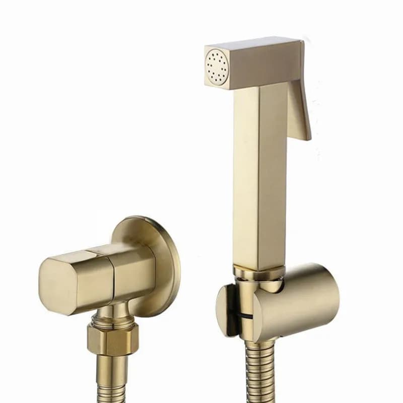 Set di spruzzatori per bidet per WC in ottone massiccio spazzolato oro Doccia igienica Set di bidet per doccia con pistola a spruzzo per WC quadrata