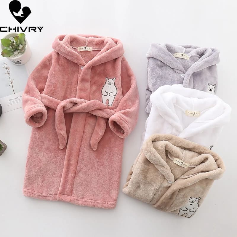 New autumn winter children bathrobe with hood children's bathrobes boys cartoon rabbit Flannel pajamas long sleeve towel Robe
