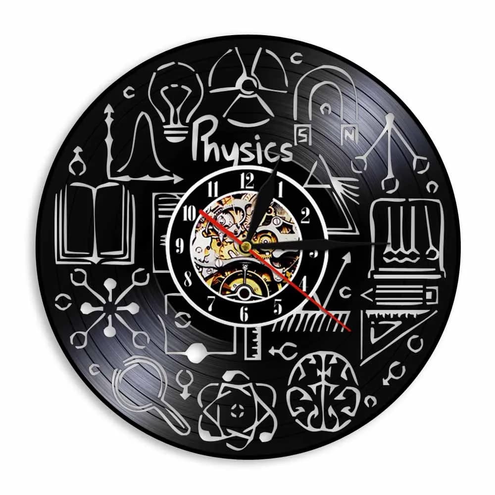Fisica Orologio Da Parete Studio Tema Aula Esperimento di Fisica del Disco In Vinile Orologio Da Parete di Arte Della Parete Orologio Decorativo Per La Decorazione Della Stanza