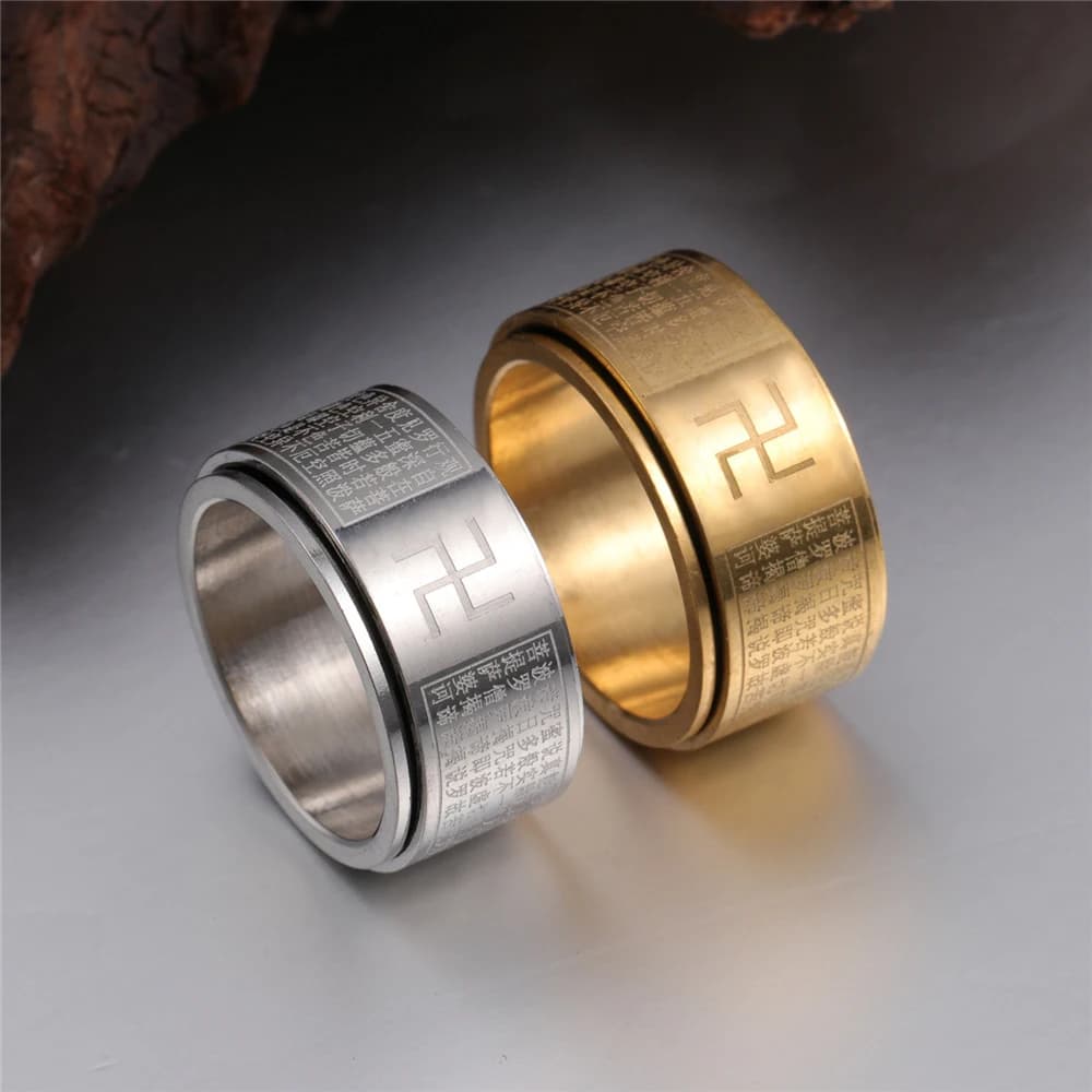 Ansia Fidget Spinner Anelli per uomo Donna Buddismo Svastica Anello girevole rotante in acciaio inossidabile Gioielli antistress punk