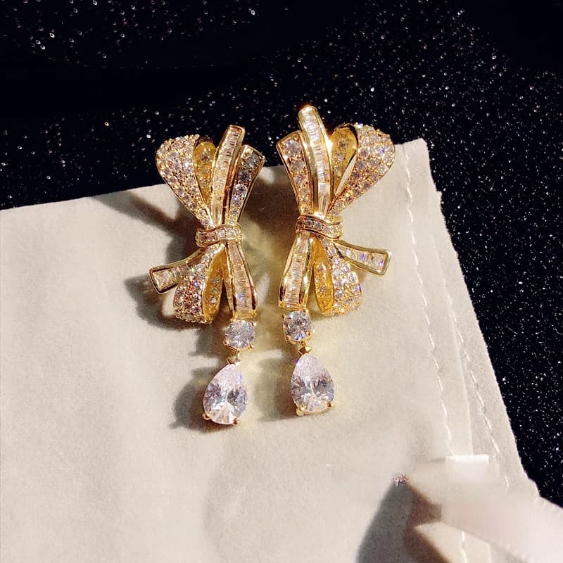 Women's Pendant Earrings Solid 925 Needles Bowknot Pendientes Sweet Party Earrings Fine Jewellery Accessories Drop Transport