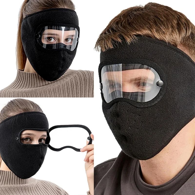 Cycling Ski Masks Windproof Anti Dust Face Mask Fleece Face Shield Hood Caps with HD Goggles Cycling Cap Balaclava