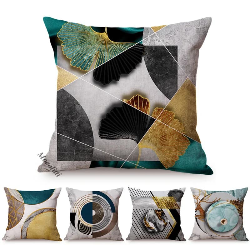 Nordic Emerald Copper Geometric Sofa Throw Pillow Case Jade Green Marble Texture Circular Geometry Home Decorative Cushion Cover