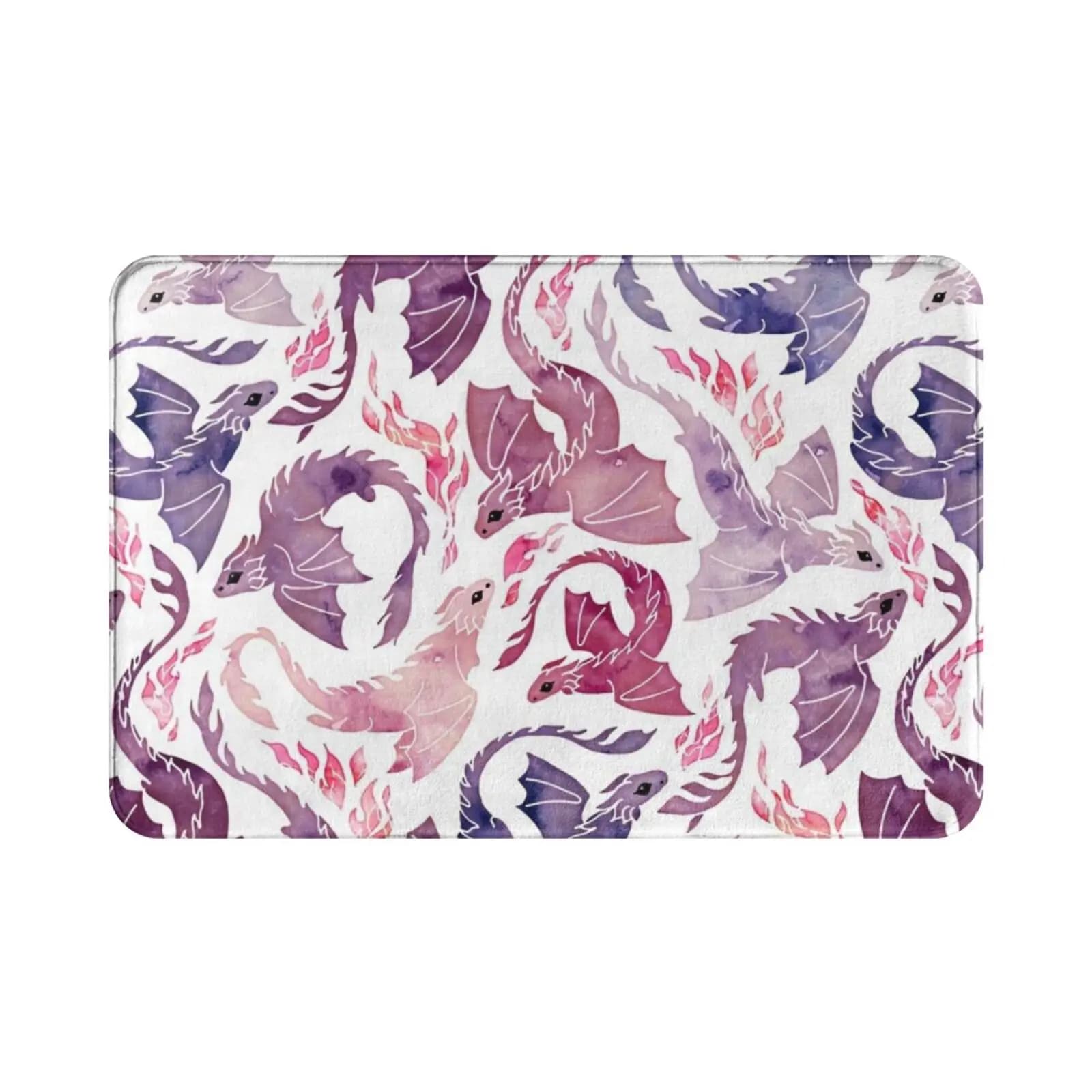 Dragon Fire Pink & Purple Tappeto Tappetino Tappeto Cuscino Morbido antiscivolo Adenaj Acquerello Rosa Viola Fiamme mistiche Fire Fantasy