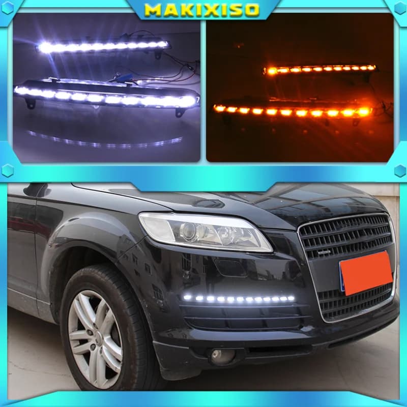 2 pezzi per Audi Q7 2006 2007 2008 2009 LED DRL luci di marcia diurna luce diurna fendinebbia con indicatori di direzione gialli