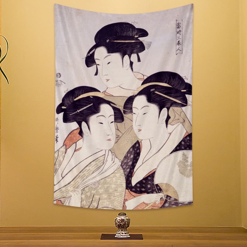 Geisha Japanese decoration for house tapestry Kanagawa print hanging to wall bohem sheet yoga mat sofa blanket