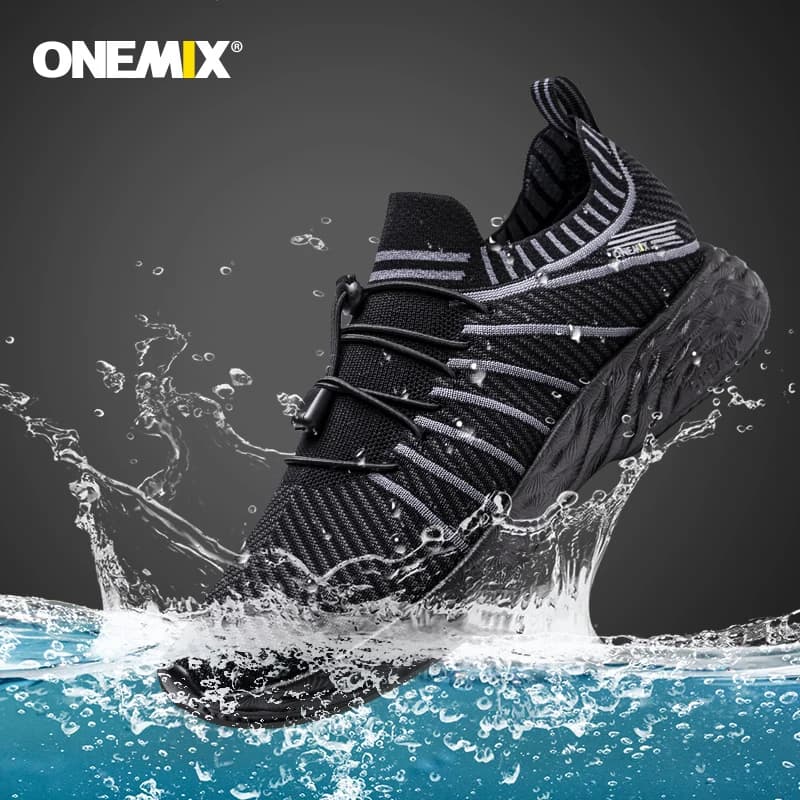 ONEMIX 2025 New Black Running Shoes for Men Waterproof Breathable Training Sneakers Male Outdoor Anti-Slip Trekking Sports Shoes
