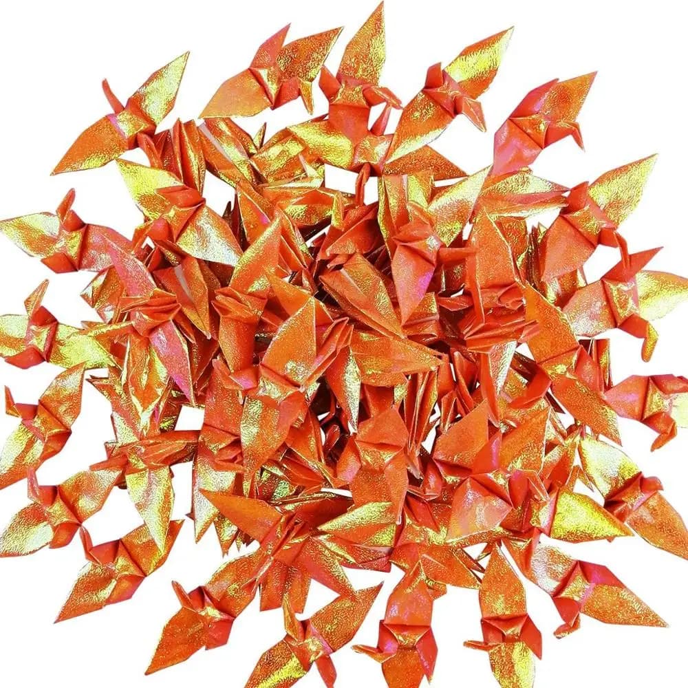 100PCS Orange Folded Origami Paper Cranes Premade Origami Cranes Wedding Baby Shower Birds Party Dove Backdrop Home Decorations