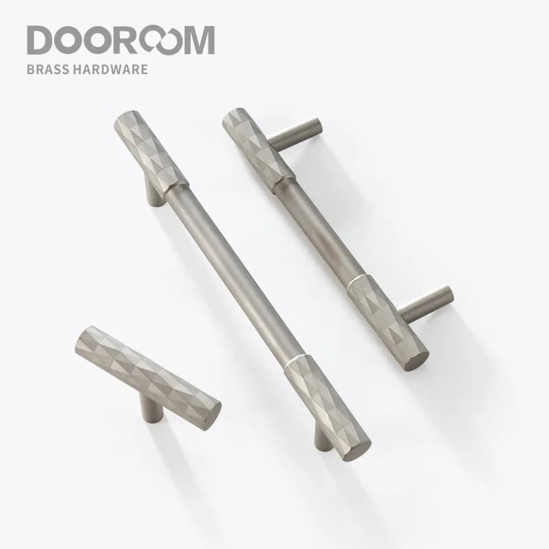 Maniglie per mobili in ottone Dooroom, in nichel spazzolato martellato opaco, armadio, cassettiera, scatola per scarpe, cassettiera, manopole rotonde con barra a T