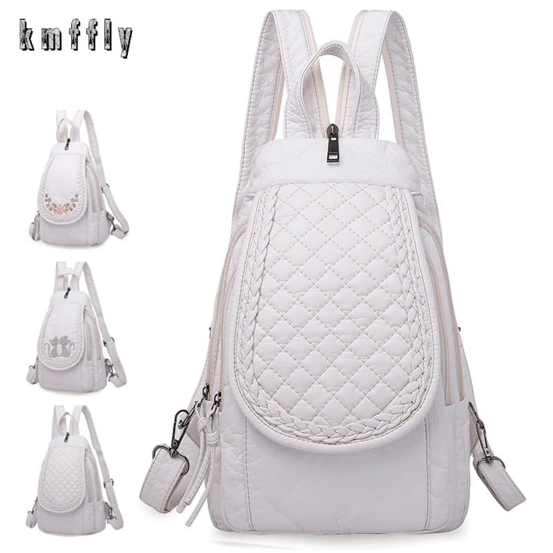 Women's Warm White Backpack Women's Soft Leather Backpacks Sac A Dos School Backpacks Women's Travel Backpacks for Girls Backpacks