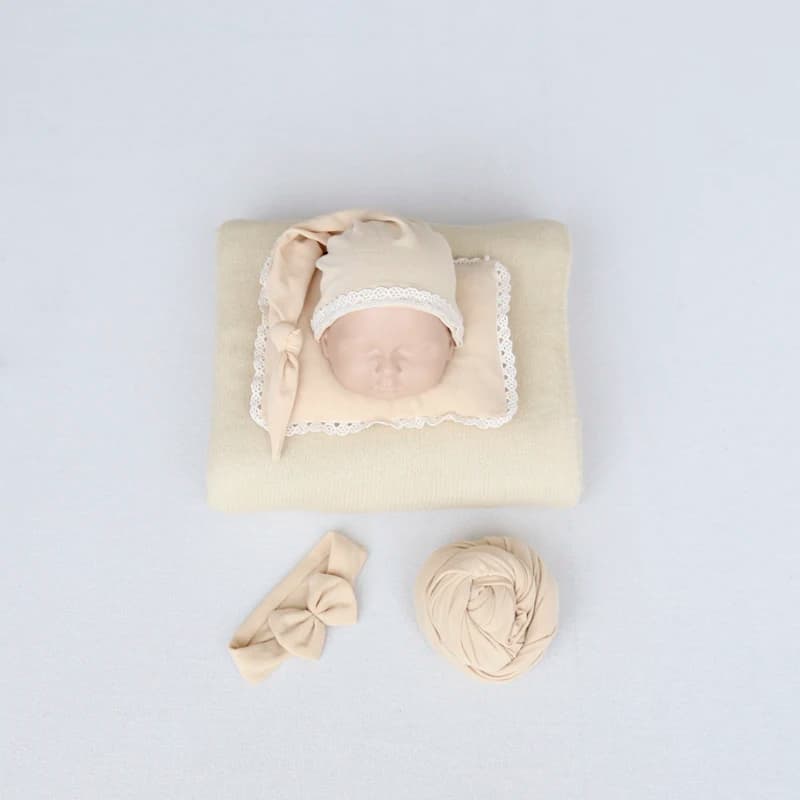 Coperta lavorata a maglia per neonato, fascia elastica, cappello e fascia per capelli fatta a mano, set da cinque pezzi per oggetti di scena in studio fotografico per il servizio del bambino
