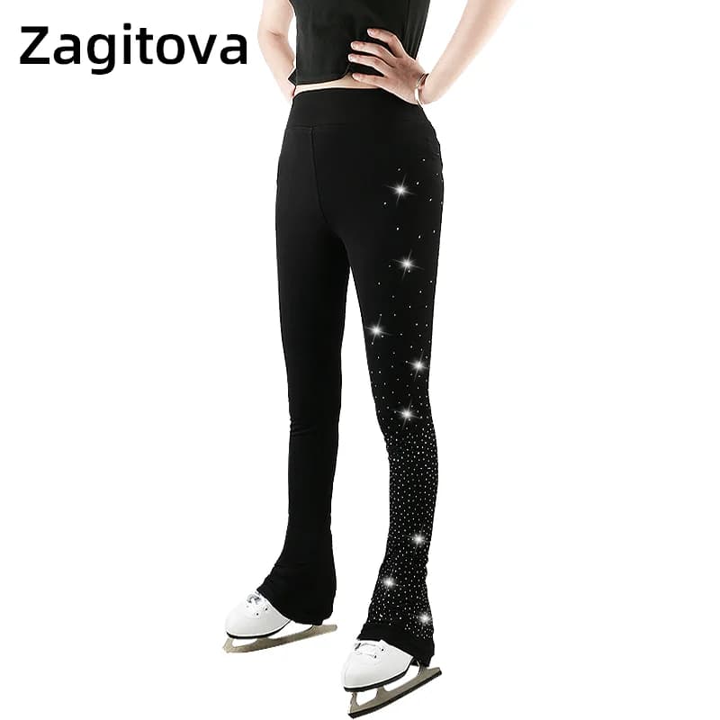 Abito da pattinaggio artistico su ghiaccio pantaloni da allenamento pantaloni da donna Leggings da Skate da donna Leggings con strass