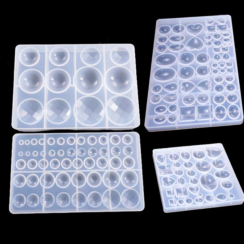 Stampo in silicone per resina epossidica UV, per gioielli fai da te, con forme geometriche assortite: cuore, ovale, quadrato, a goccia, rotondo, a cupola, cabochon.